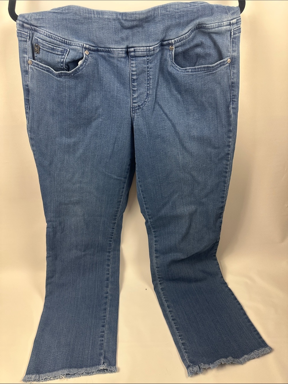 Belle by Kim Gravel Blue Flare Jeans with Raw Hem B128